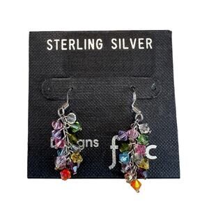 Sterling silver dainty crystal rainbow colorful dangle earrings designs by fmc